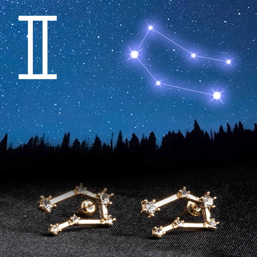 Blíženci Pozlátené Zliatinové Náušnice s Bielym Emporia® Krištáľom