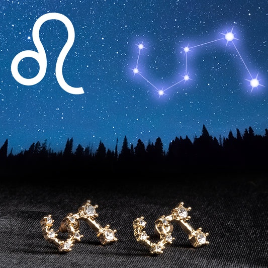 Lev Pozlátené Zliatinové Náušnice s Bielym Emporia® Krištáľom