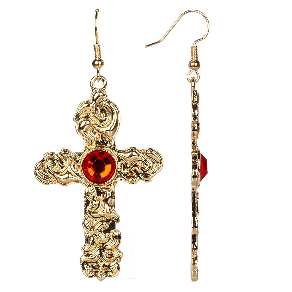 Kríž Pozlátené Zliatinové Sada s Červeným Emporia® Krištáľom a Bielym Emporia® Krištáľom ( Náhrdelník+Náušnice+Prívesok ) 2 