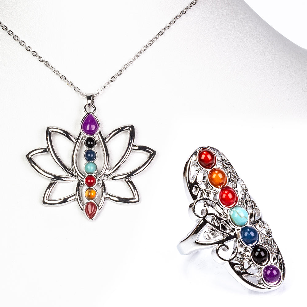 Pozlátené Zliatinové Sada s Červeným Achátom a Ametystom ( Náhrdelník+Prsteň +Prívesok ) 1 