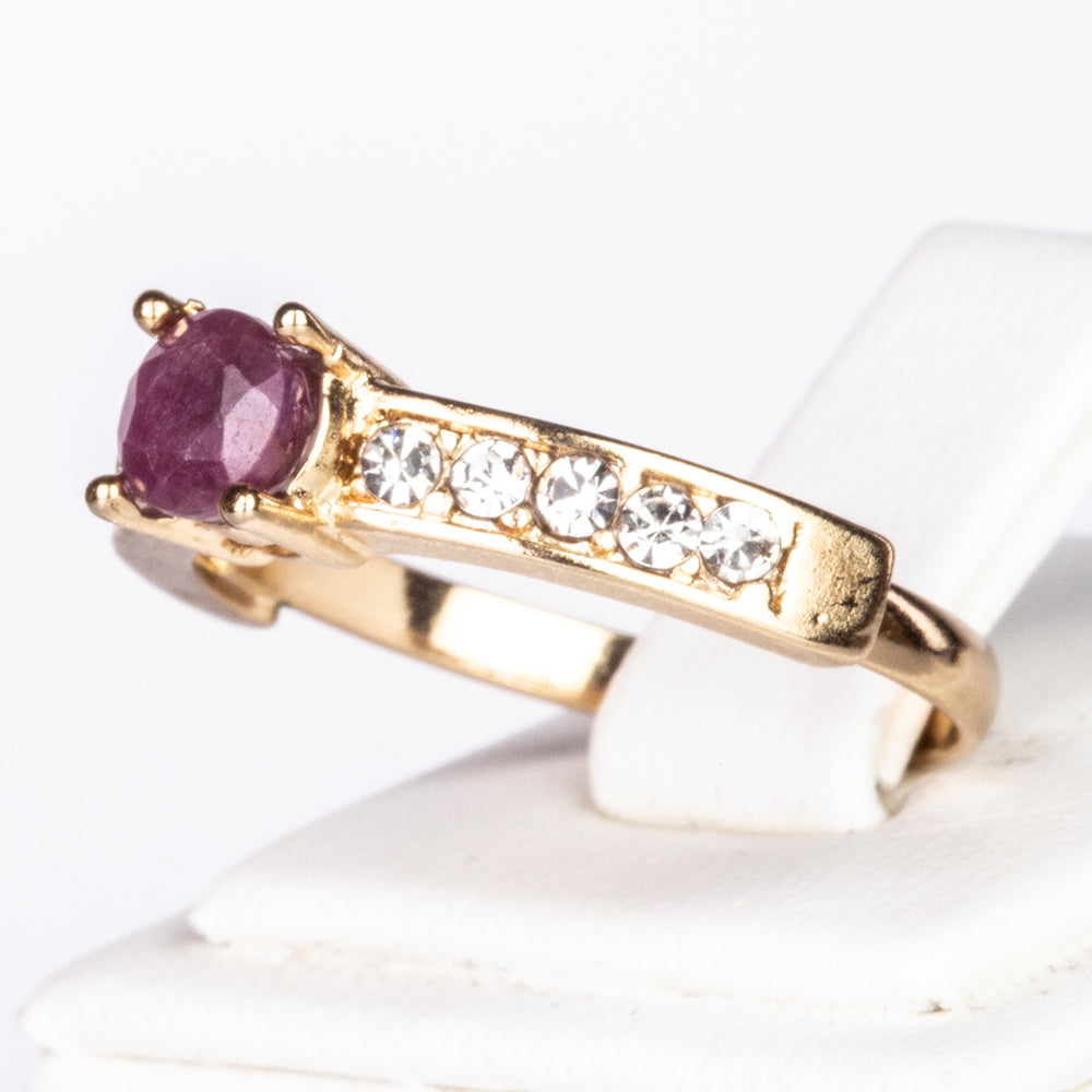 Pozlátené Zliatinové Sada s Rubínom a Bielym Emporia® Krištáľom ( Náhrdelník+Náušnice+Prsteň +Prívesok )