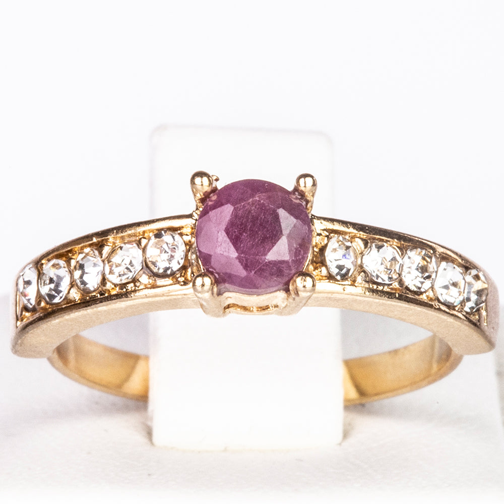 Pozlátené Zliatinové Sada s Rubínom a Bielym Emporia® Krištáľom ( Náhrdelník+Náušnice+Prsteň +Prívesok ) 3 