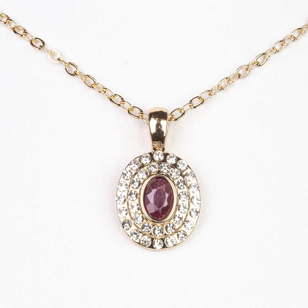 Pozlátené Zliatinové Sada s Rubínom a Bielym Emporia® Krištáľom ( Náhrdelník+Náušnice+Prsteň +Prívesok ) 7 