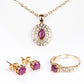 Pozlátené Zliatinové Sada s Rubínom a Bielym Emporia® Krištáľom ( Náhrdelník+Náušnice+Prsteň +Prívesok )