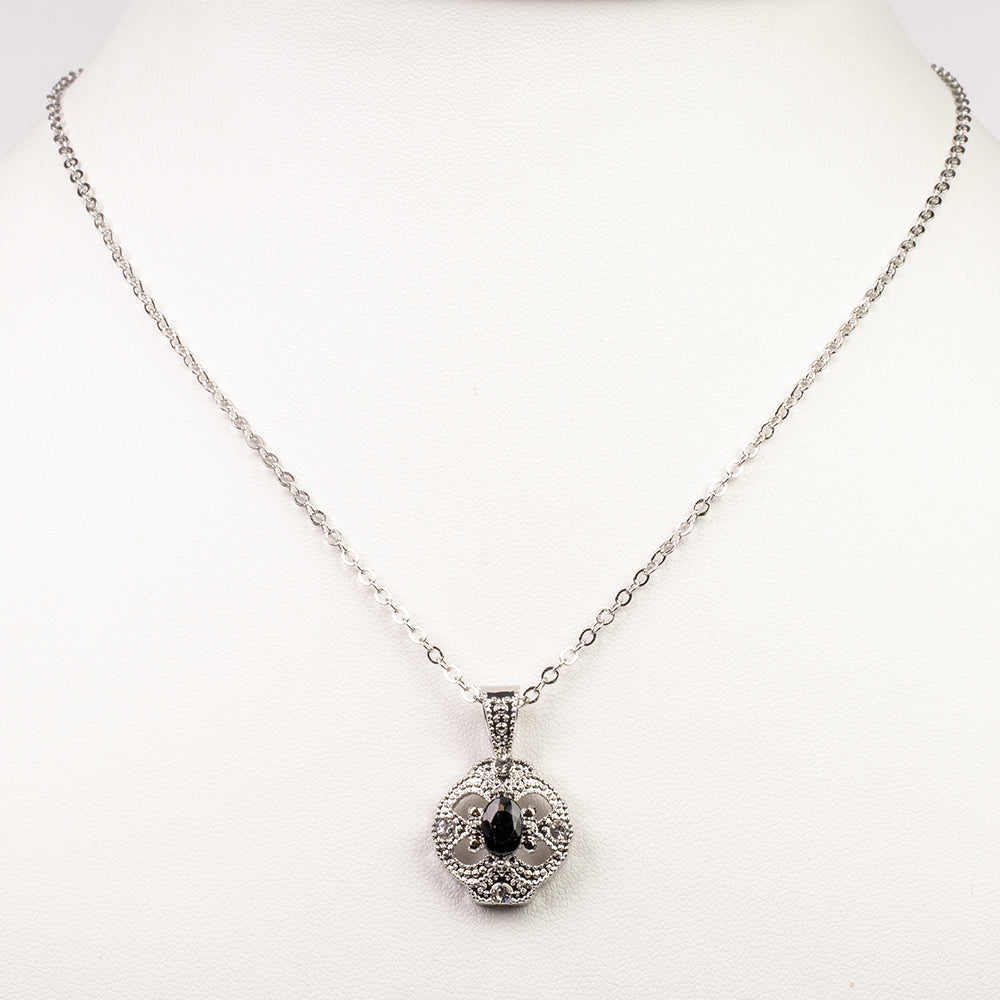 Pozlátené Zliatinové Sada s so Zafírom a Bielym Emporia® Krištáľom ( Náhrdelník+Náušnice+Prívesok ) 2 