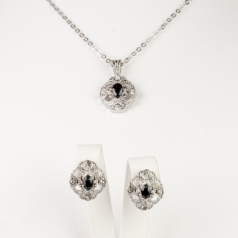 Pozlátené Zliatinové Sada s so Zafírom a Bielym Emporia® Krištáľom ( Náhrdelník+Náušnice+Prívesok ) 1 