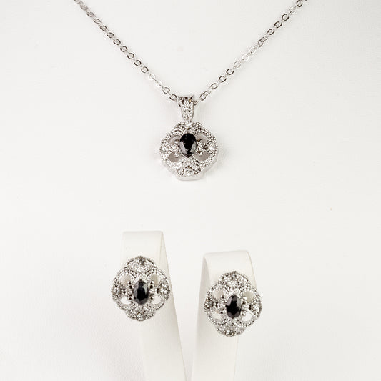 Pozlátené Zliatinové Sada s so Zafírom a Bielym Emporia® Krištáľom ( Náhrdelník+Náušnice+Prívesok )