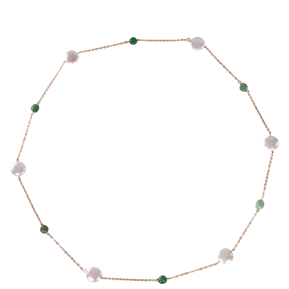 Pozlátený Zliatinový Náhrdelník s Bielou Lastúrou a so Zeleným Aventurinom 3 