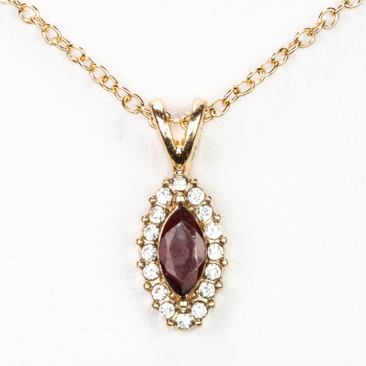 Pozlátený Zliatinový Náhrdelník s Granátom a Bielym Emporia® Krištáľom ( Náhrdelník+Prívesok )