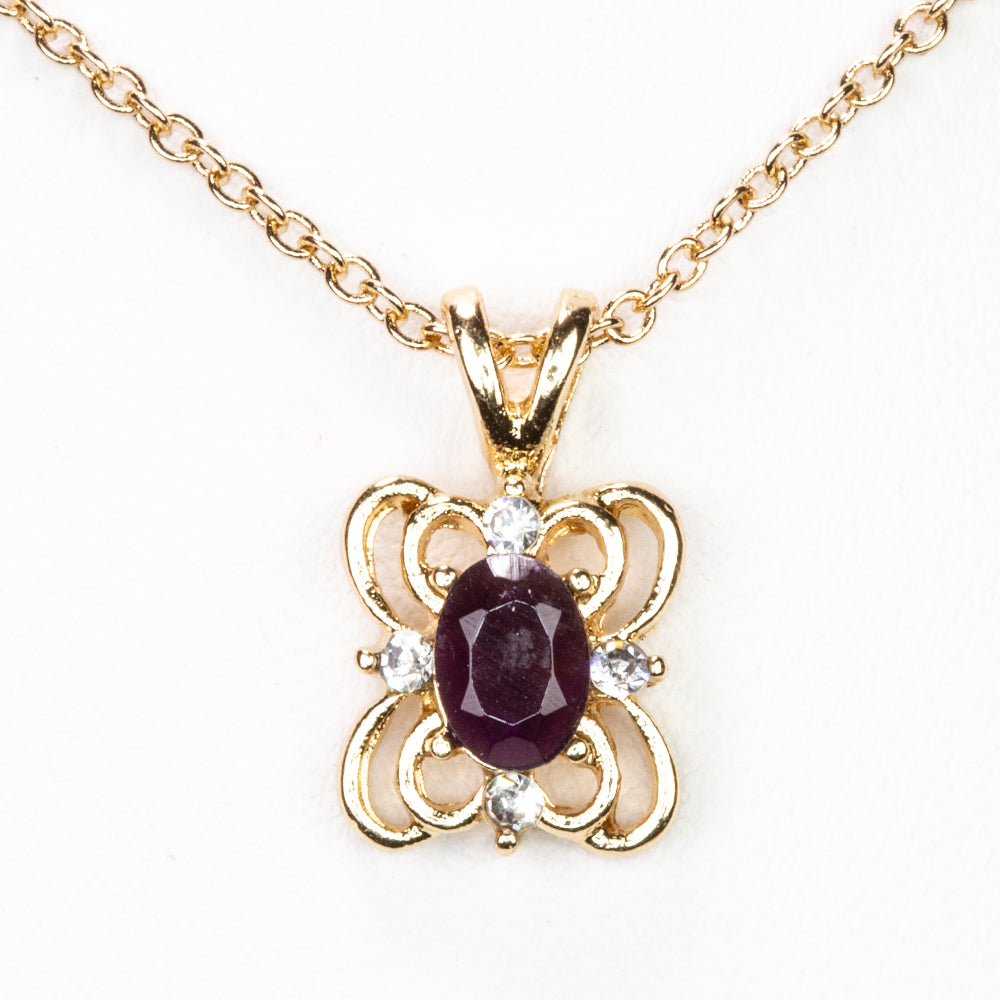 Pozlátený Zliatinový Náhrdelník s Ametystom a Bielym Emporia® Krištáľom ( Náhrdelník+Prívesok )