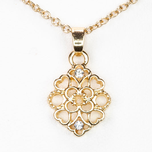 Pozlátený Zliatinový Náhrdelník s Bielym Diamantom a Bielym Emporia® Krištáľom ( Náhrdelník+Prívesok )