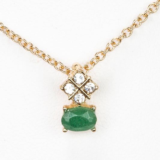Pozlátený Zliatinový Náhrdelník s so Smaragdom a Bielym Emporia® Krištáľom ( Náhrdelník+Prívesok )