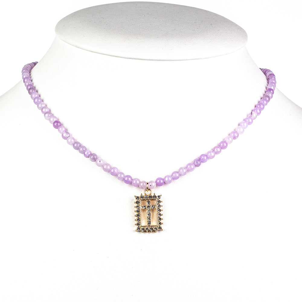 Kríž Korále Náhrdelník s Levanduľovým Kremeňom a Bielym Emporia® Krištáľom ( Náhrdelník+Prívesok ) 2 