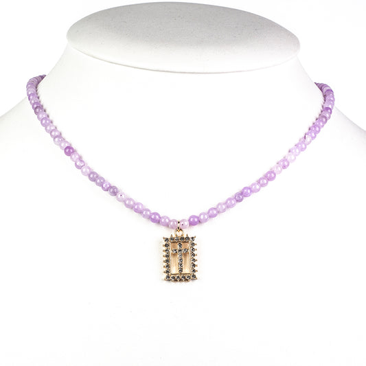 Kríž Korále Náhrdelník s Levanduľovým Kremeňom a Bielym Emporia® Krištáľom ( Náhrdelník+Prívesok )