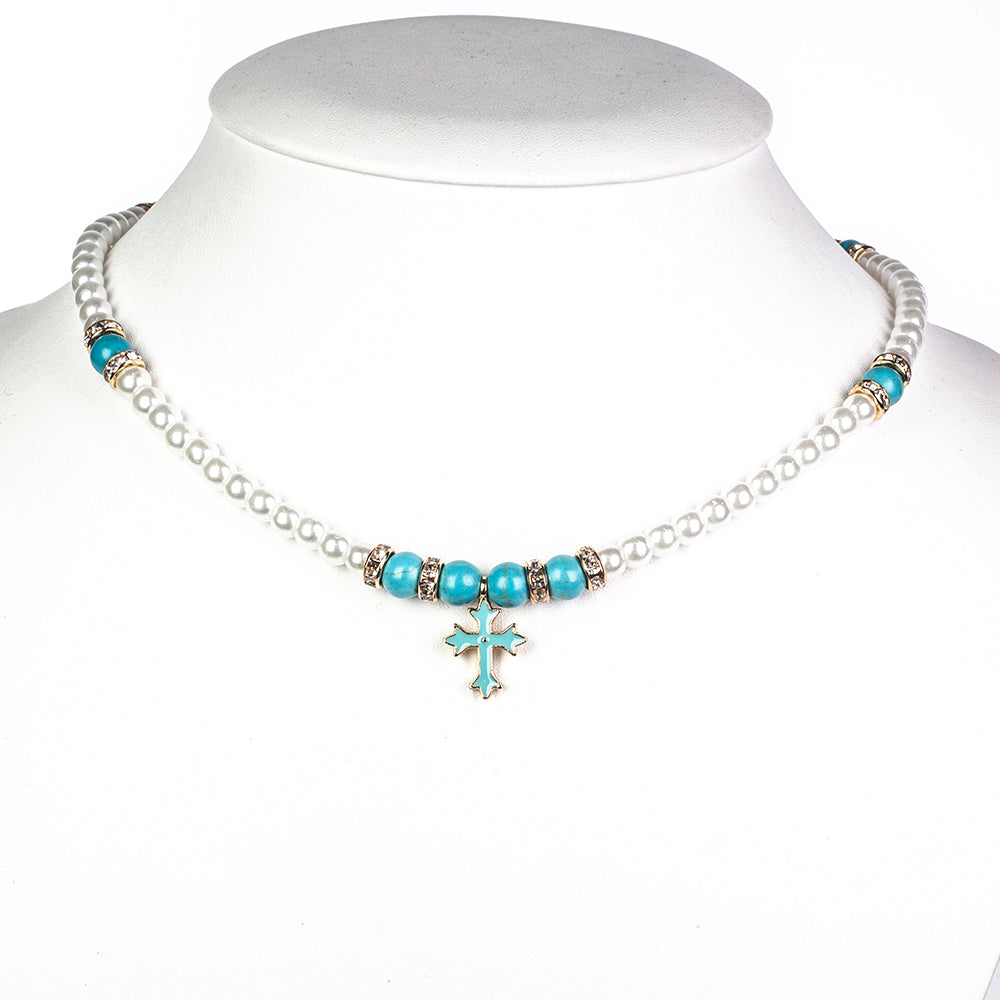 Kríž Korále Náhrdelník s Tyrkysom ( Náhrdelník+Prívesok ) 1 