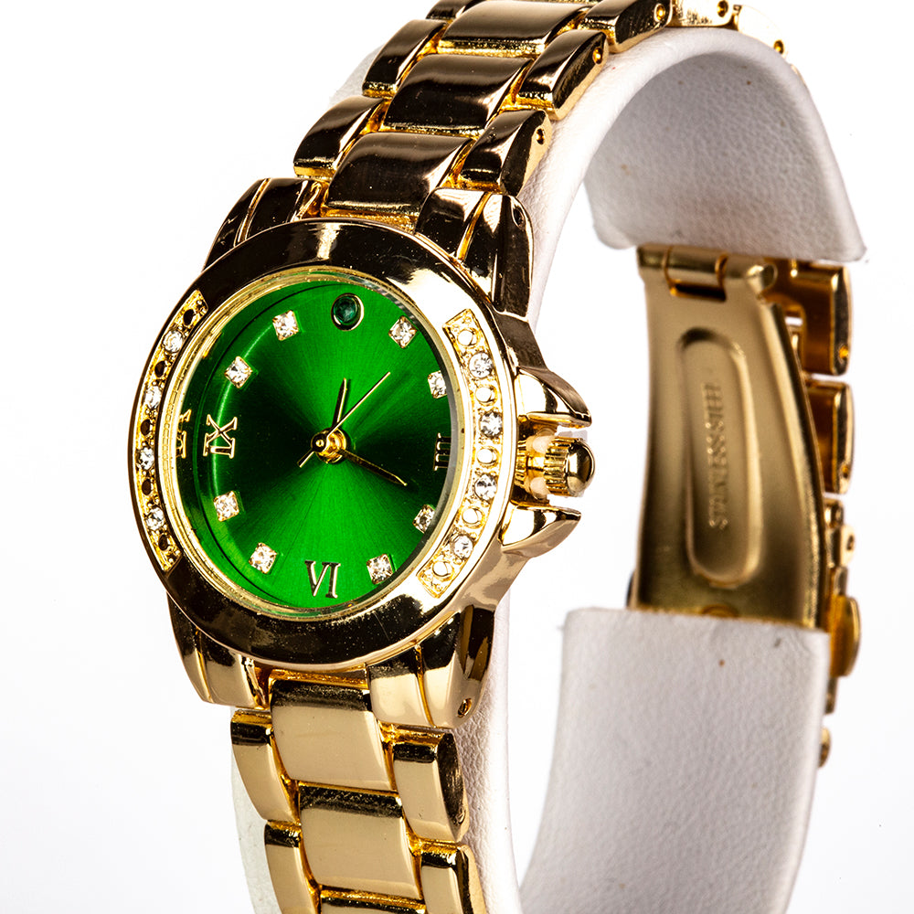 Pozlátený Zliatinový Hodinky s so Smaragdom a Bielym Emporia® Krištáľom ( Náhrdelník+Náušnice+Prívesok ) 6 