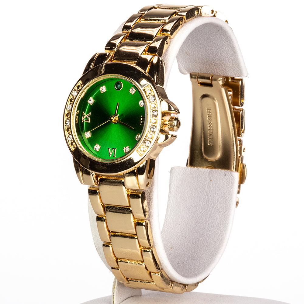 Pozlátený Zliatinový Hodinky s so Smaragdom a Bielym Emporia® Krištáľom ( Náhrdelník+Náušnice+Prívesok ) 3 