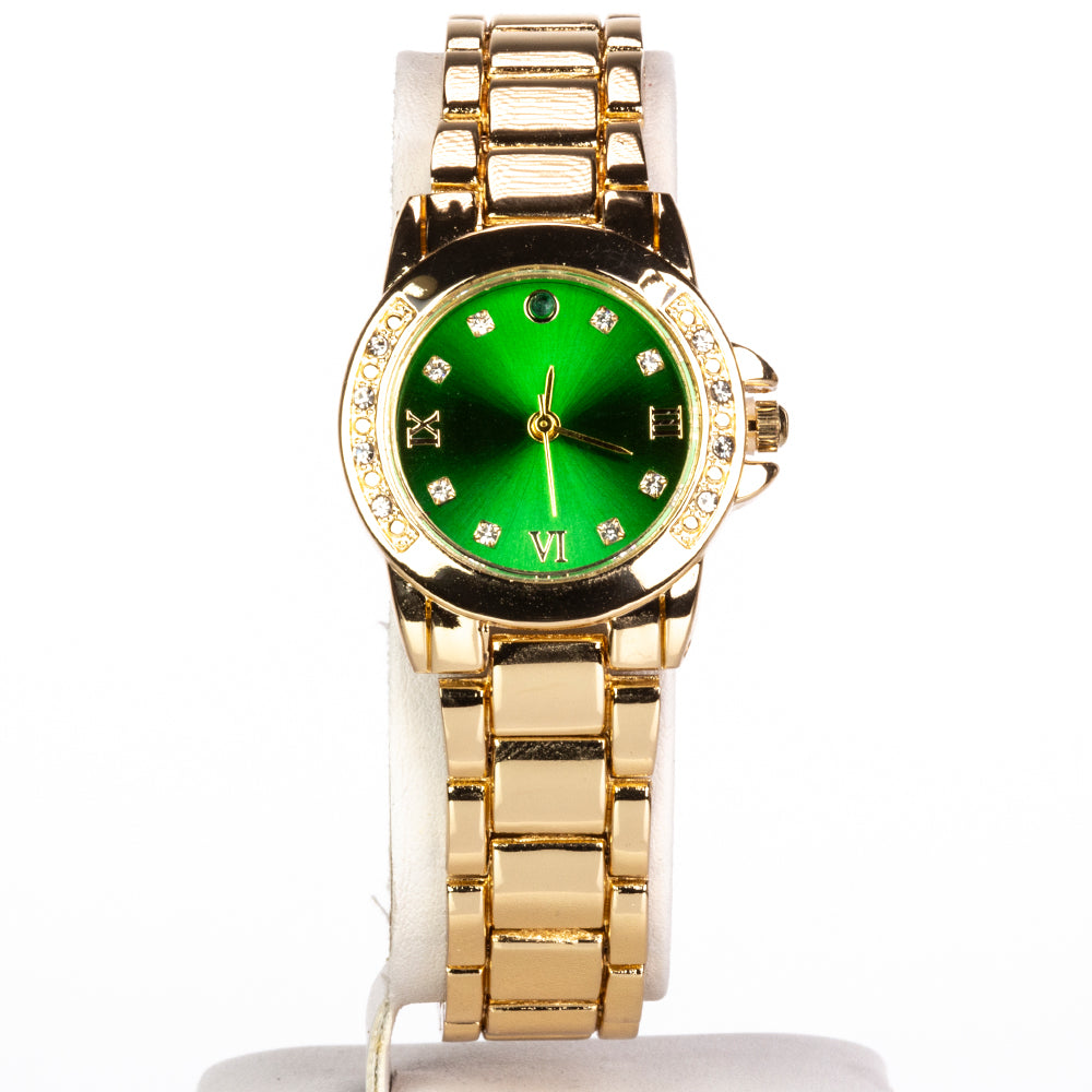 Pozlátený Zliatinový Hodinky s so Smaragdom a Bielym Emporia® Krištáľom ( Náhrdelník+Náušnice+Prívesok ) 8 