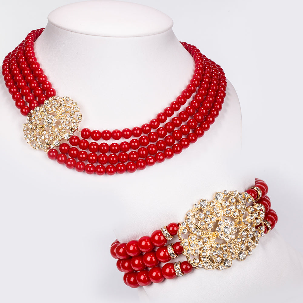 Pozlátené Zliatinové Sada s Bielym Emporia® Krištáľom ( Náhrdelník+Náramok ) 1 