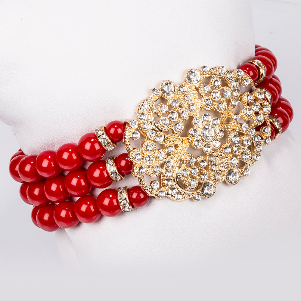 Pozlátené Zliatinové Sada s Bielym Emporia® Krištáľom ( Náhrdelník+Náramok )