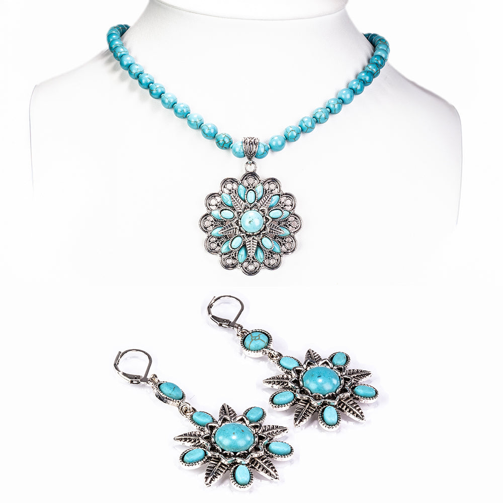 Pozlátené Zliatinové Sada s Tyrkysom ( Náhrdelník+Náušnice ) 1 