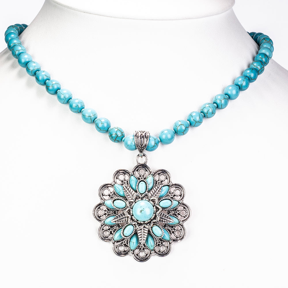 Pozlátené Zliatinové Sada s Tyrkysom ( Náhrdelník+Náušnice ) 3 