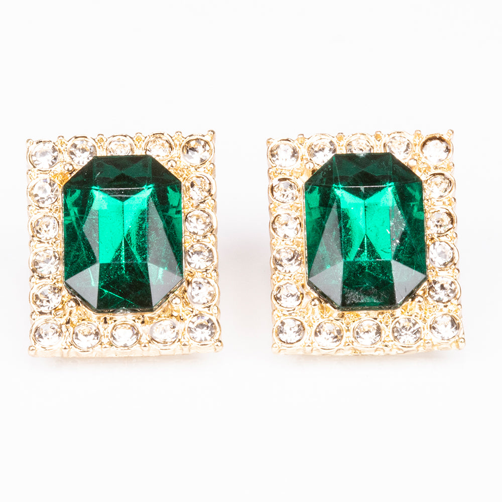 Pozlátený Zliatinový Hodinky s so Zeleným Emporia® Krištáľom a Bielym Emporia® Krištáľom ( Náhrdelník+Náušnice+Prívesok )