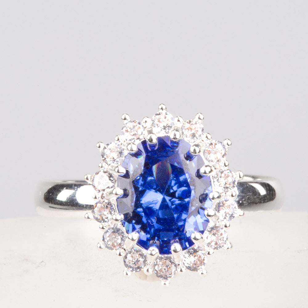 Pozlátené Zliatinové Sada s Modrým Emporia® Krištáľom a Bielym Emporia® Krištáľom ( Náhrdelník+Prsteň )