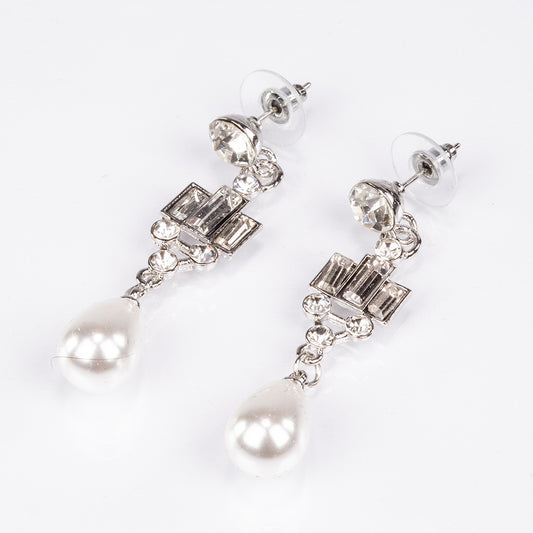 Pozlátené Zliatinové Sada s Sklenená perla a Bielym Emporia® Krištáľom ( Náhrdelník+Náušnice )