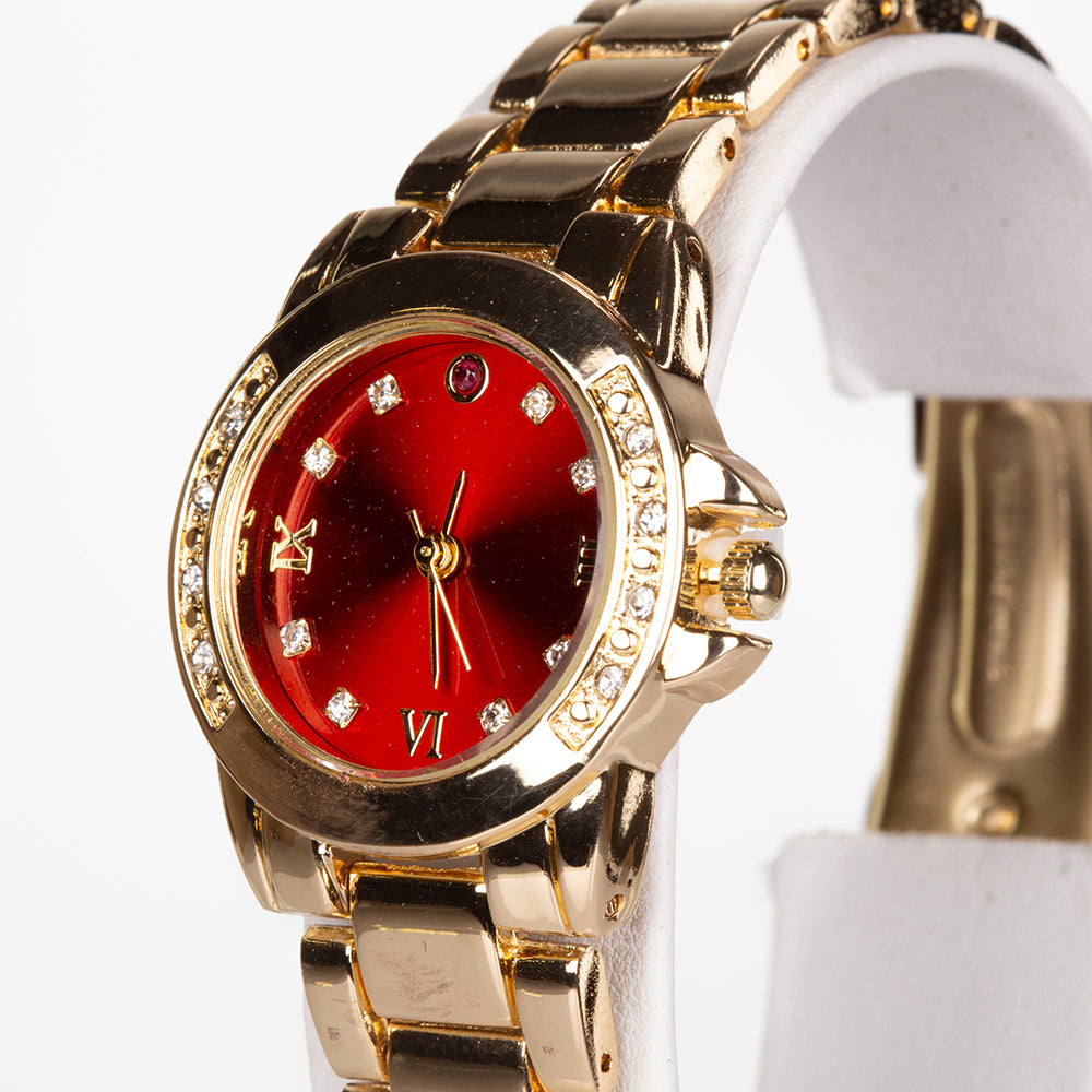 Pozlátený Zliatinový Hodinky s Rubínom a Bielym Emporia® Krištáľom ( Náhrdelník+Náušnice+Prívesok ) 5 