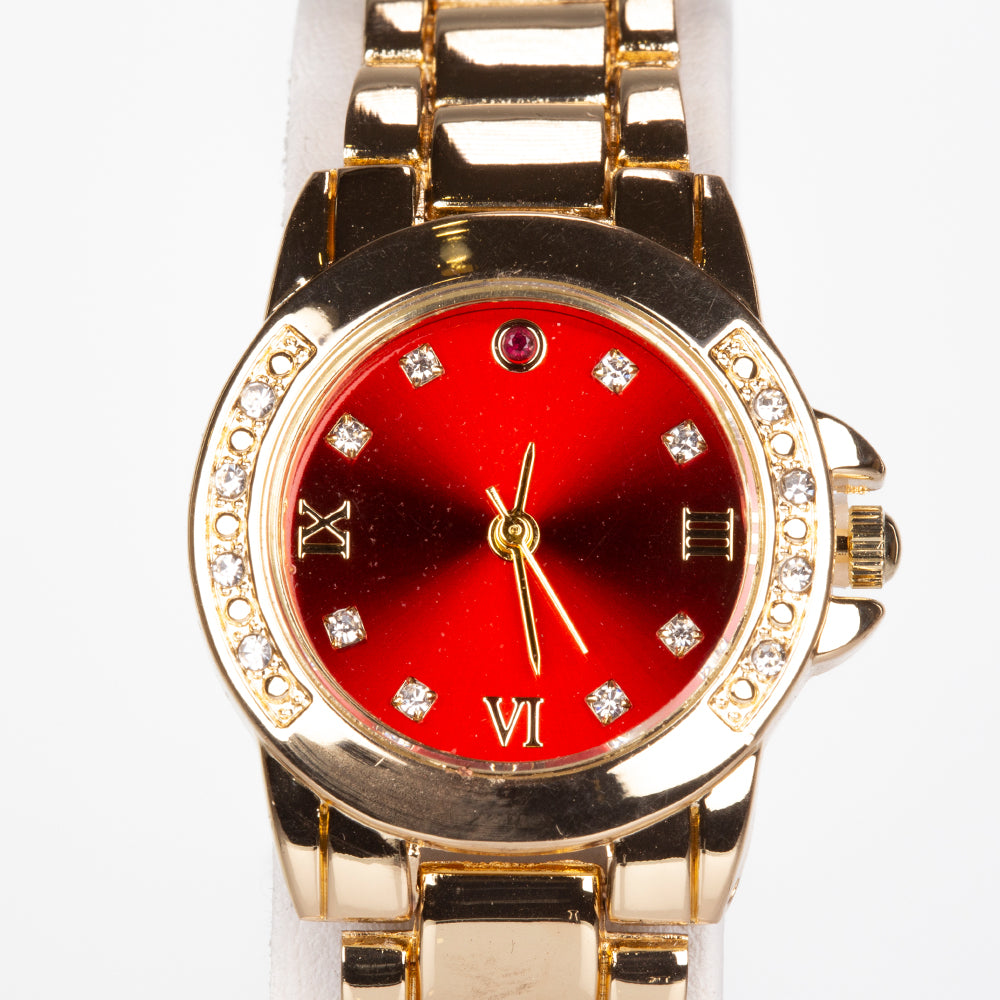 Pozlátený Zliatinový Hodinky s Rubínom a Bielym Emporia® Krištáľom ( Náhrdelník+Náušnice+Prívesok ) 6 