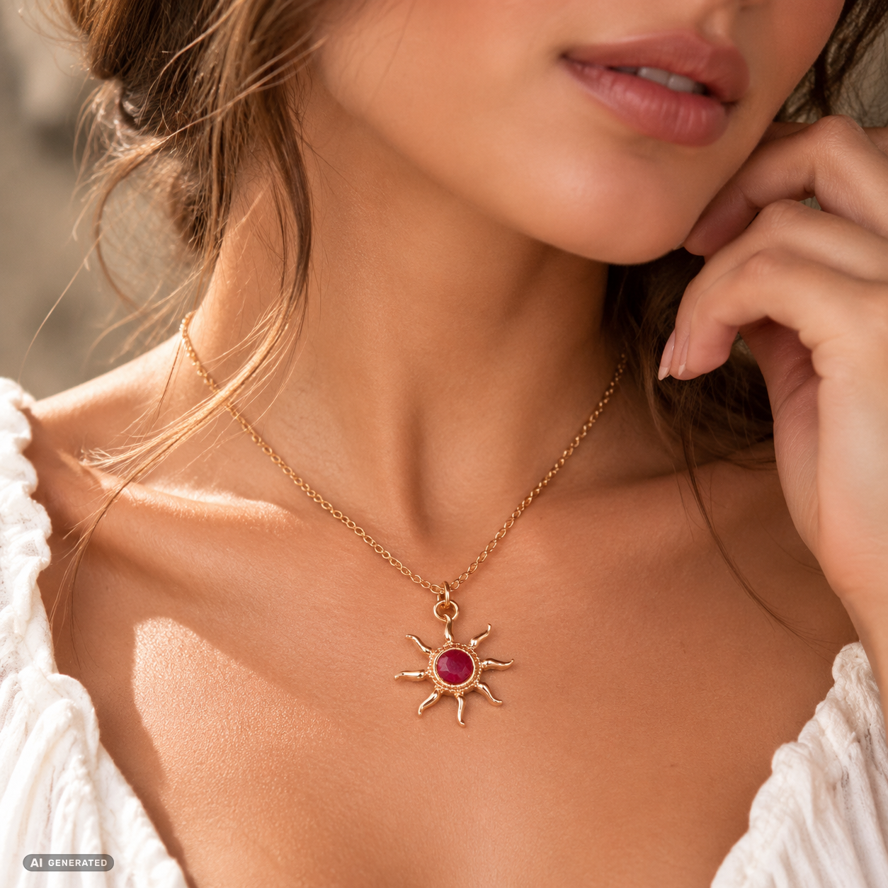 Pozlátený Zliatinový Náhrdelník s Rubínom 1 
