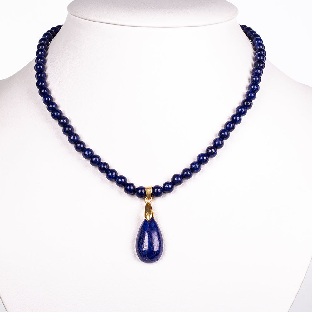 Pozlátený Zliatinový Náhrdelník s Ruženínom a Lapisom Lazuli 1 