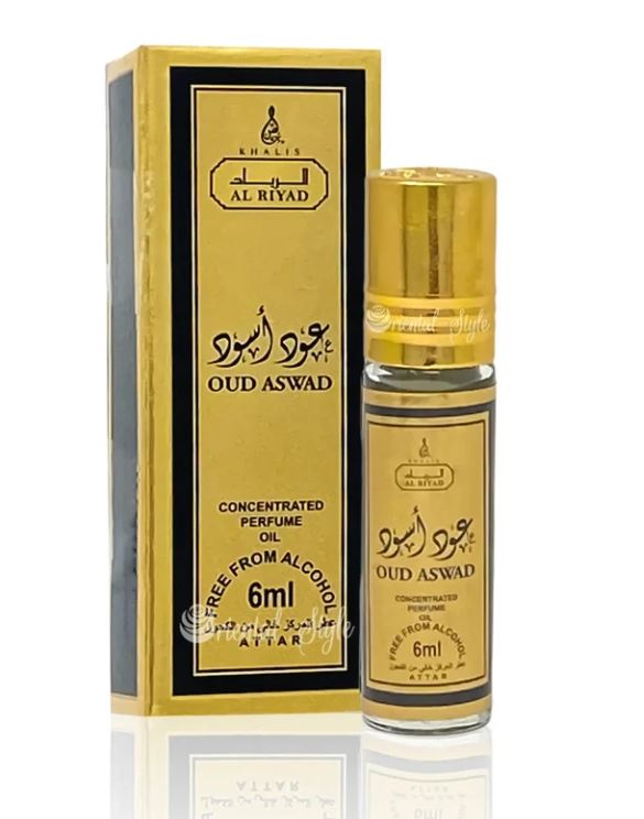 OUD ASWAD 6 ml perfume oil (TOP: PINK GRAPEFRUIT, CLARY SAGE, CARDAMOM; MIDDLE: RED GINGER, ORRIS, PATCHOULI; BASE: AGARWOOD, BLACK MUSK, AMBERGRIS, LABDAMUM, TONKA BEAN) 3 