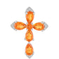 Kríž Strieborný Prívesok s Padparadscha Kremeňom a Bielym Topásom