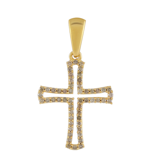 Kríž Pozlátený Strieborný Prívesok s Champagne Diamantom