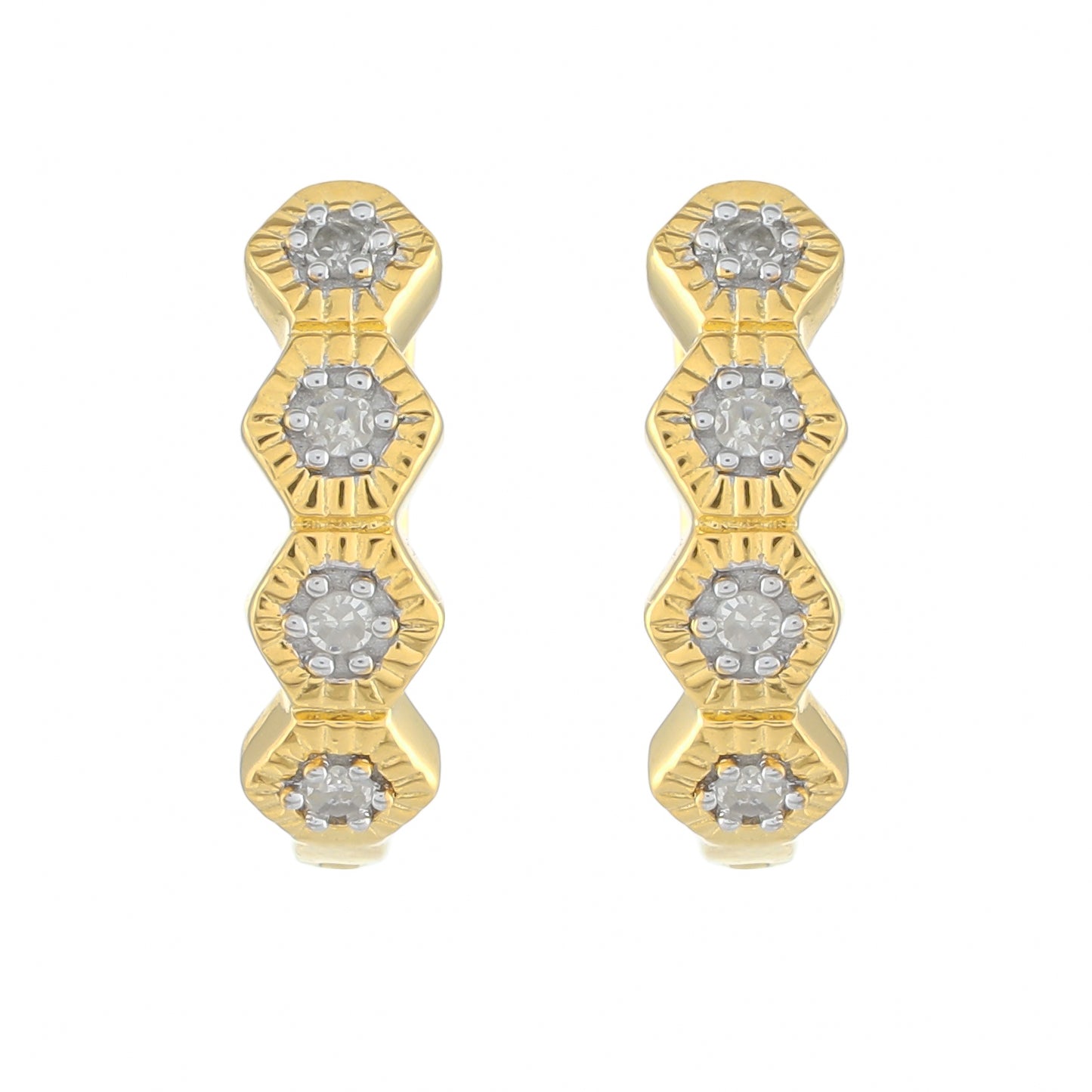 Pozlátené Strieborné Náušnice s Bielym Diamantom