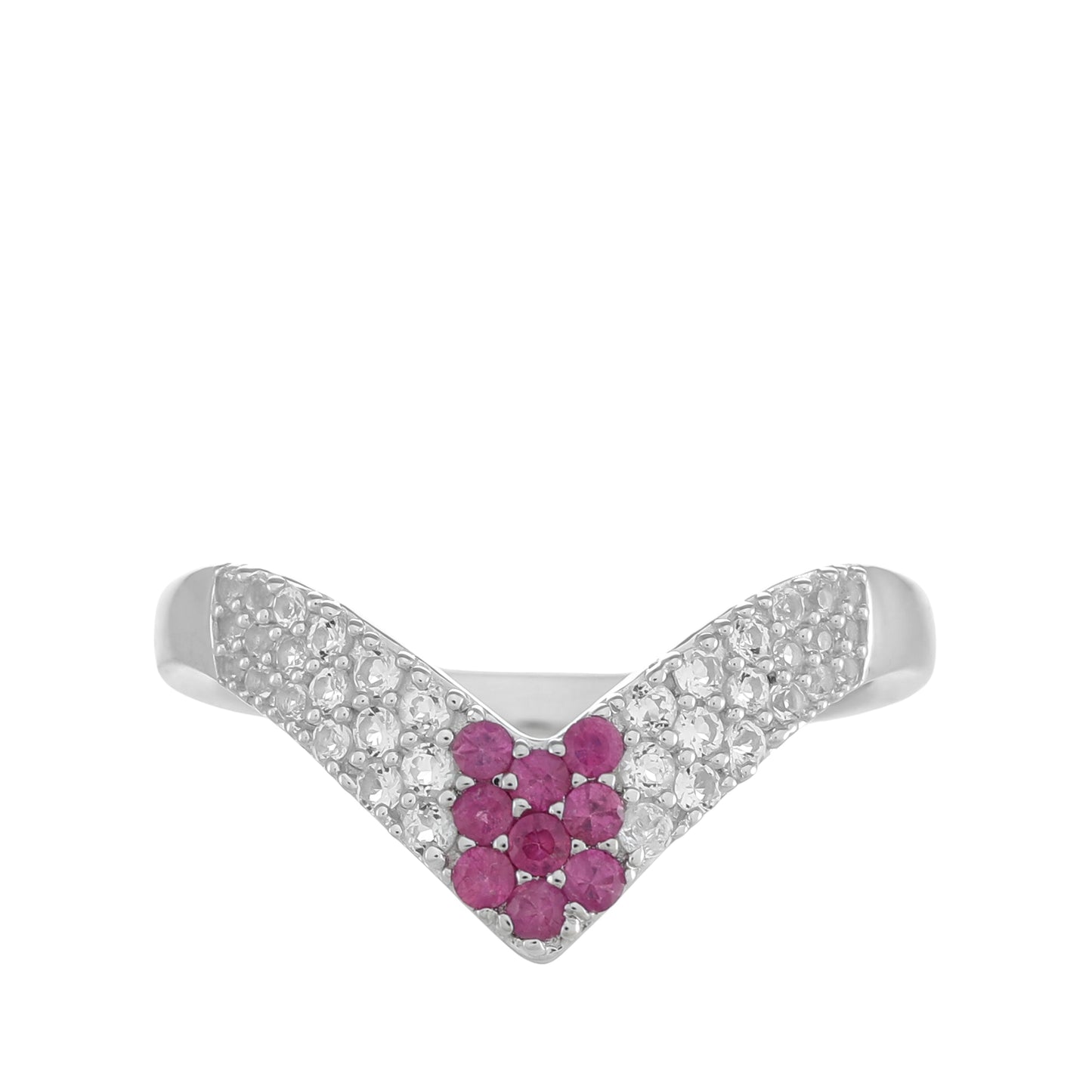 Strieborný Prsteň s Thajským Rubínom a Bielym Topásom