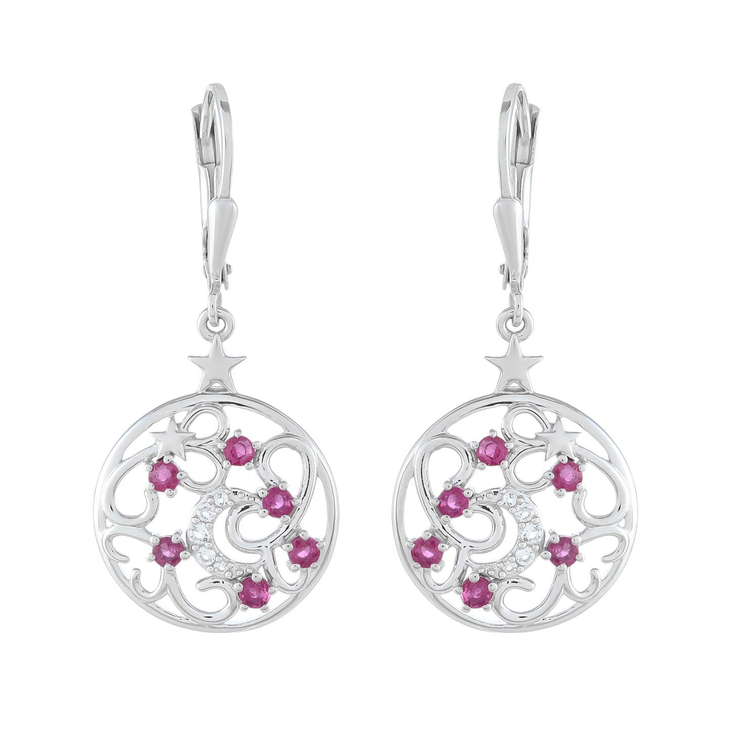Strieborné Náušnice s Thajským Rubínom a Bielym Topásom