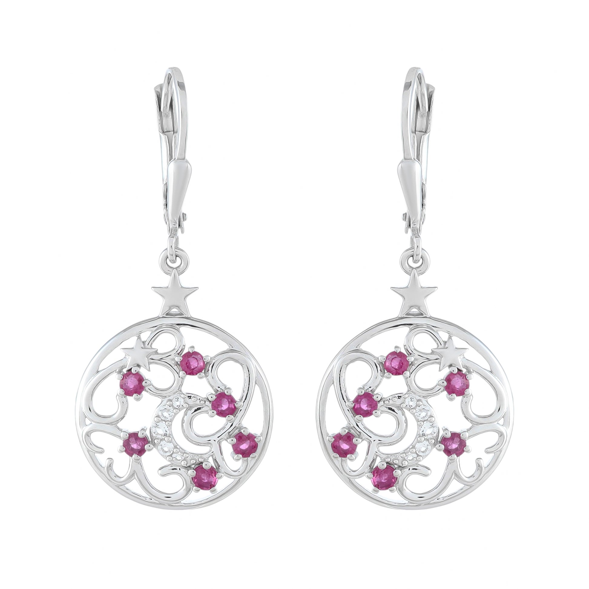 Strieborné Náušnice s Thajským Rubínom a Bielym Topásom 1 