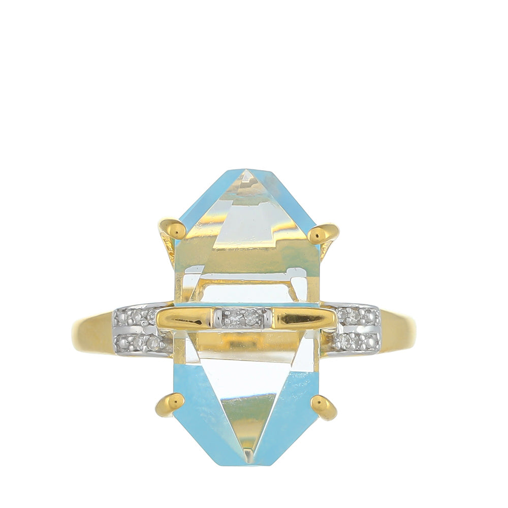 Pozlátený Strieborný Prsteň s Tyrkysom a Bielym Diamantom