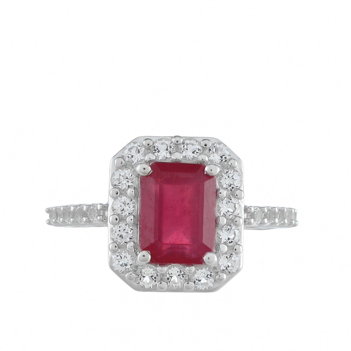 Strieborný Prsteň s Thajským Rubínom a Bielym Topásom