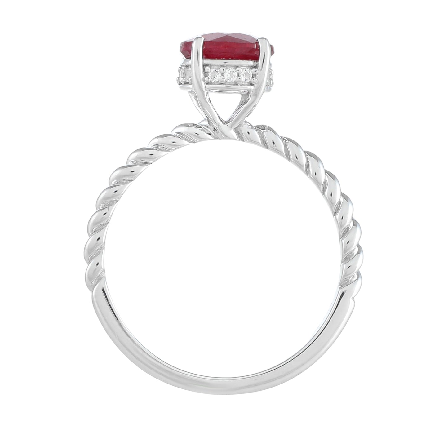 Strieborný Prsteň s Thajským Rubínom a Bielym Topásom