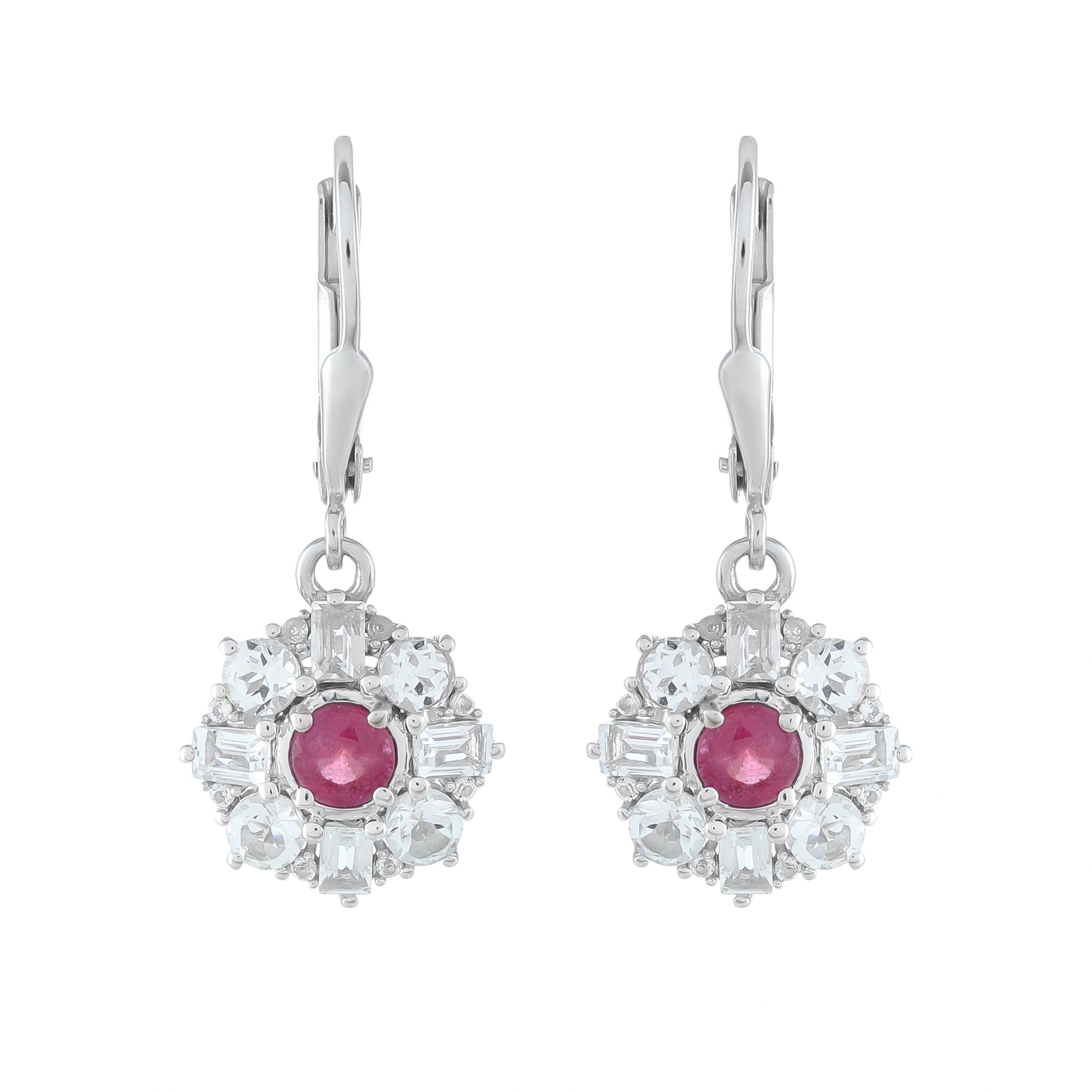 Strieborné Náušnice s Thajským Rubínom a Bielym Topásom 1 