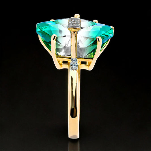 Pozlátený Strieborný Prsteň s so Zeleným Onyxom a Bielym Diamantom