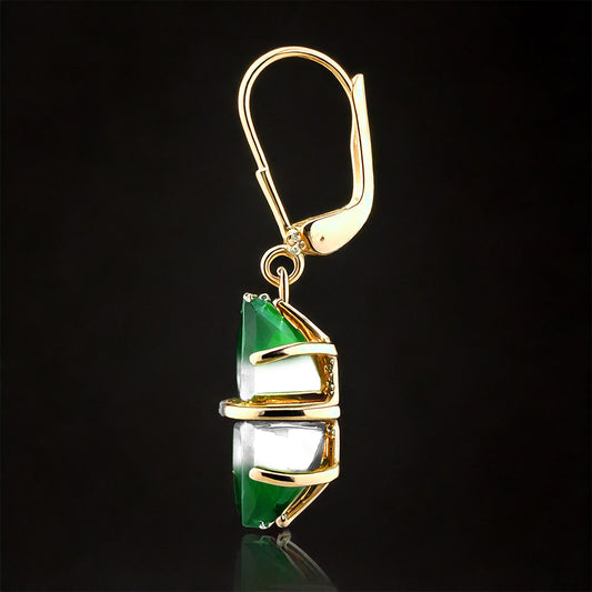 Pozlátené Strieborné Náušnice s so Zeleným Onyxom a Bielym Diamantom