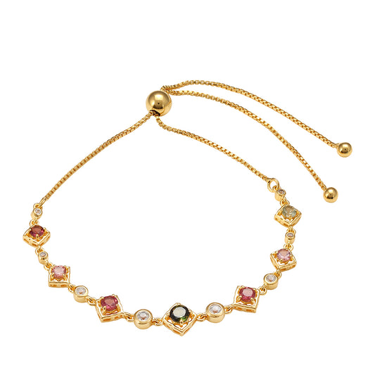 Pozlátený Strieborný Náramok s Dúhovým Turmalínom z Pelmadulla a Bielym Topásom