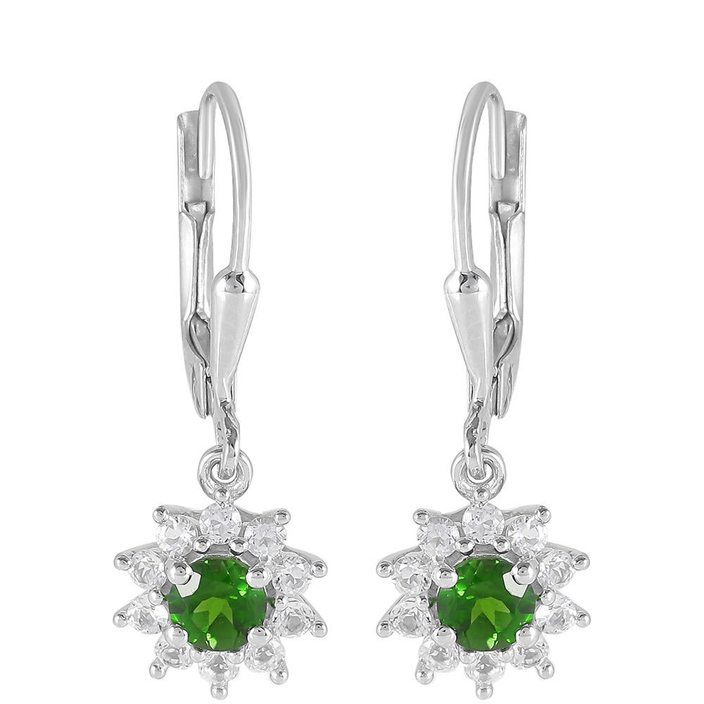 Strieborné Náušnice s Chrom Diopsidom a Bielym Topásom 1 