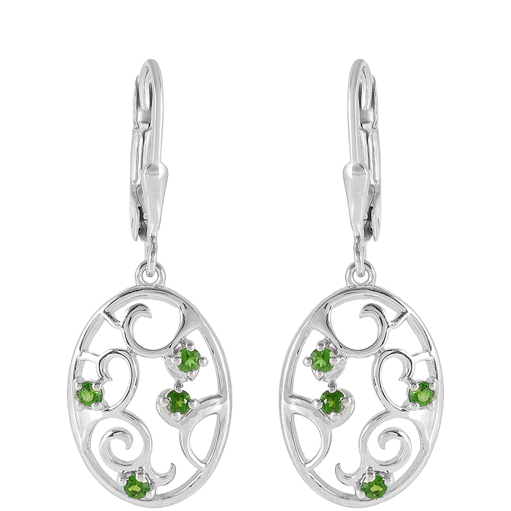 Strieborné Náušnice s Chrom Diopsidom