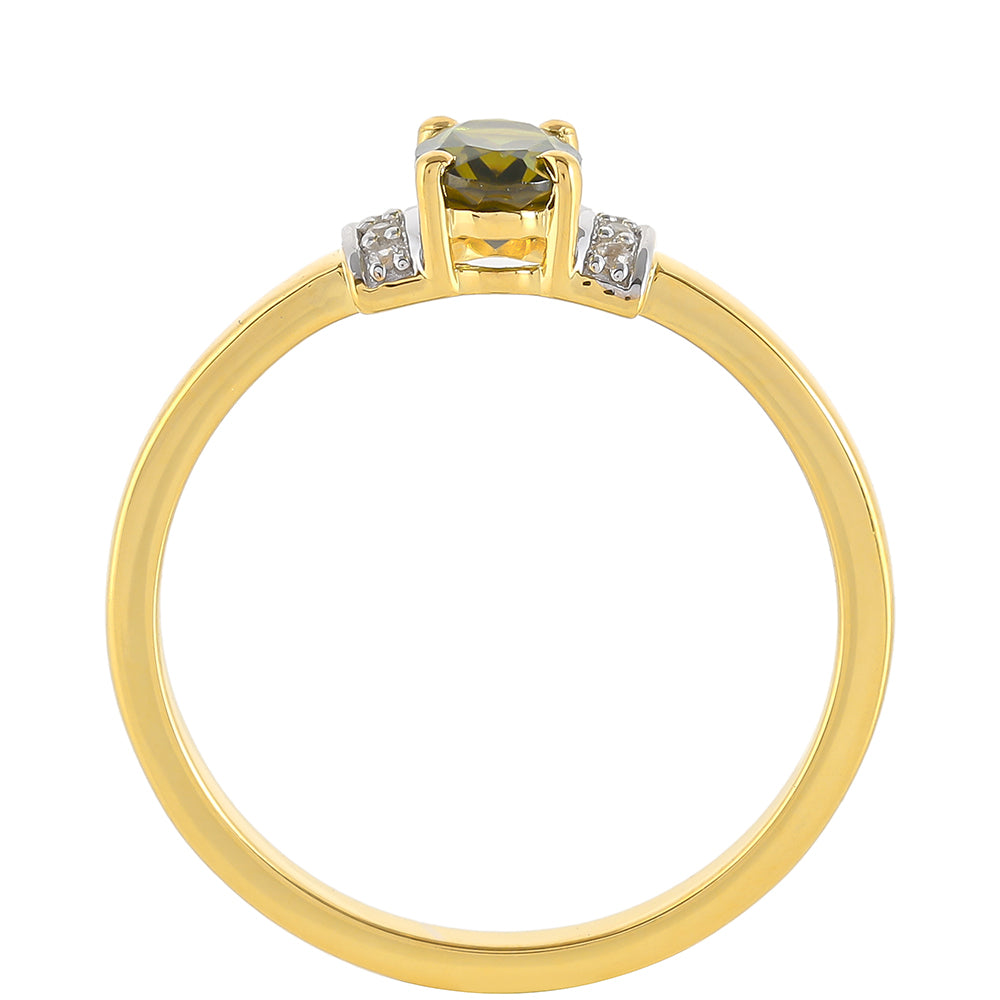 Pozlátený Strieborný Prsteň s so Zeleným Turmalinom a Prírodným Zirkonom 4 